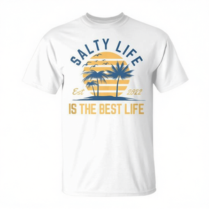 Camiseta Salty Life con diseño de vacaciones en la playa de verano 2022 para hombre, color blanco - Product Image 2