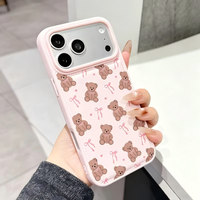 Coque de téléphone en forme d'ours en poudre mignon avec nœud, compatible avec iPhone 17, 16, 15, 14, 13, 18 Pro Max, coques souples de dessin animé de haute qualité