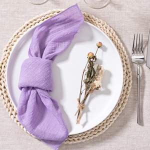 Serviette <span class=keywords><strong>de</strong></span> table carrée en coton doux froissé avec ourlet festonné, couleur unie, pour mariage, restaurant, restauration aérienne - Product Image 4