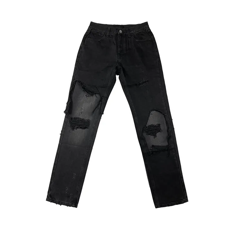 Huili OEM/ODMサービス卸売カスタマイズ製品メンズジーンズストレートレッグスタイルA & B生地ブラックデニム破壊スタイルジーンズ