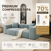 Sofa modular blok kain bertekstur, vakum terkompresi, bentuk persegi, dapat dikombinasikan, dengan bantal hias untuk ruang tamu
