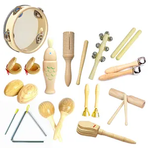 Instrumentos musicais de brinquedo infantil, conjunto de instrumentos de madeira para aprendizagem musical pré-escolar