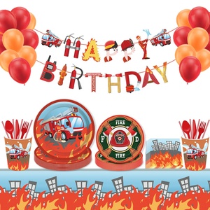 Striscione di Auguri per Compleanno a Tema Vigili del Fuoco Huancai, Ghirlanda di Carta con Camion dei Pompieri per Feste di Compleanno per Bambini - Product Image 4