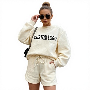 Conjuntos deportivos de 2 piezas al por mayor, sudaderas de manga larga personalizadas, pantalones cortos y pantalones deportivos, con logotipo personalizado. - Product Image 1