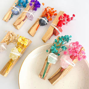 Palo Santo Smudge Bundles avec Bouquet de fleurs séchées Souffle de bébé Cristal naturel Cadeau spirituel pour la méditation de nettoyage énergétique - Product Image 4