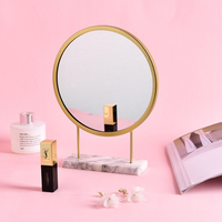 Miroir de maquillage rond doré, élégant et luxueux, avec Base en marbre, décoration de chambre à coucher, vente en gros,