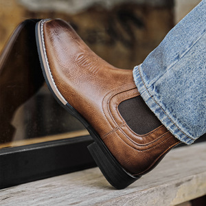 Bottes <span class=keywords><strong>Chelsea</strong></span> pour hommes 8602, style britannique rétro, brodées, à talon épais, mi-mollet, style cowboy occidental, collection automne - Product Image 4