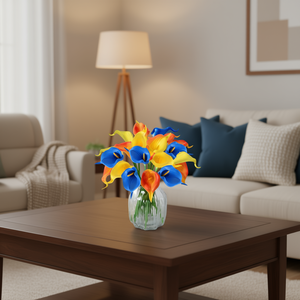 Flores Artificiales de Calla Lily, Ramos Amarillos, Azules y Naranjas, 24 Piezas, Tacto Real, Decoración para el Hogar, Centro de Mesa, Sala de Estar Moderna - Product Image 2