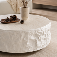 Table basse ronde en fibre de verre, aspect pierre naturelle Wabi Sabi, meubles de salon