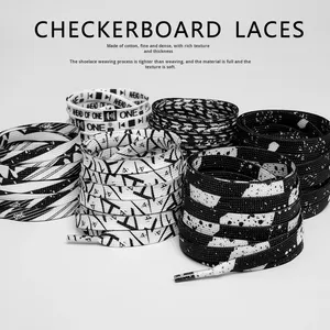 Black White Personalized Student Sports Unisex Casual Flat Polyester Shoelaces Pair - Product Image 4