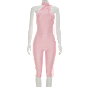 Viviblook J26JP136 Combinaison d'été pour femme, col torsadé, ruban halter, plissée en V, décontractée, une pièce - Product Image 6