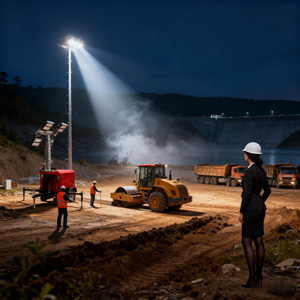 5M 7M 9M Diesel Gener 4x1000W Torres de luz móvil Remolque Mástil telescópico Torre de iluminación exterior de CA portátil - Product Image 5