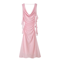 Nouvelle Robe Moulante Sexy pour Femme, Col Rabattu, en Maille avec Ruban, Dos Nu, Coupe Slim, Midi, Respirante, Élégante, pour Soirée, Club, Bal de Promo, Été