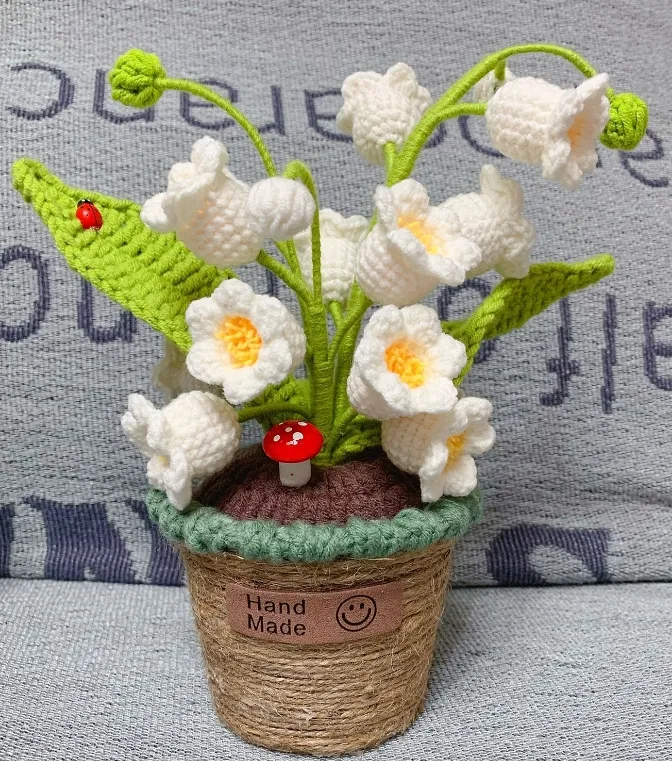 Lampe de muguet, 10pcs Fleurs artificielles au crochet avec veilleuses Faux muguet Pots inclus-pour cadeau, anniversaire,