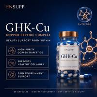Capsules de complexe de peptides de cuivre GHK-Cu en marque privée OEM, soutien au collagène, santé de la peau, nutrition des cheveux, pour adultes, 60 capsules