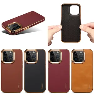 electroplated leather case with lens protector for iphone 14 13 12 pro max for iphone 15 official case leather