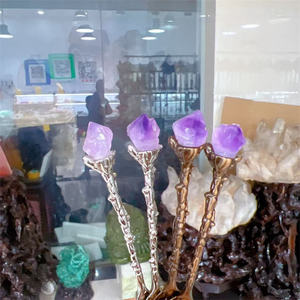 Cucharas Decorativas <span class=keywords><strong>de</strong></span> Aleación <span class=keywords><strong>de</strong></span> Cristal Multicolor, Cucharas <span class=keywords><strong>de</strong></span> Café <span class=keywords><strong>de</strong></span> Aleación con Piedras <span class=keywords><strong>de</strong></span> Amatista en Bruto, Cuchara <span class=keywords><strong>de</strong></span> Bruja para Regalo - Product Image 4