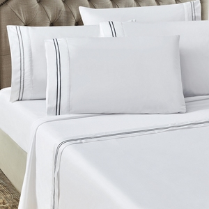 Set di <span class=keywords><strong>Lenzuola</strong></span> per Hotel RANCHO Bianche Ricamate, Certificate OEKO-TEX, Misura Queen/King, Lussuoso Set di 4 Pezzi in Microfibra - Product Image 2