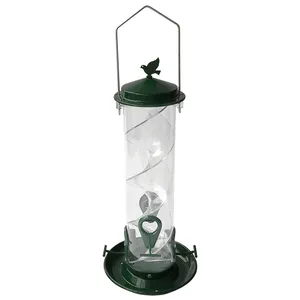 New outdoor Hanging Bird Feeder transparent food tube with 4 metal ports and perches
