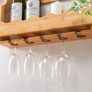 Wall Mounted Bamboo Wine <b>Rack</b> With Glass Holder 5-9 Stemware Capacity Solid Wood Natural Color For <b>Kitchen</b> Bar Storage - Product Image 4
