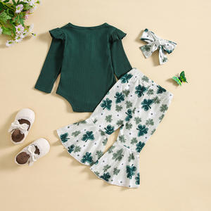 Set Estivo in Cotone Traspirante a Maniche Lunghe <span class=keywords><strong>3</strong></span> Pezzi per Bambine con Stampa Lettering alla Moda 0-18 <span class=keywords><strong>Mesi</strong></span> - Product Image 2