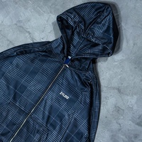 Veste coupe-vent personnalisée 100% polyester à imprimé écossais, design à fermeture éclair, veste à capuche streetwear, veste coupe-vent imperméable pour homme
