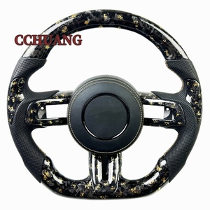 <span class=keywords><strong>Volant</strong></span> en fibre de carbone forgé or, utilisé pour la Ford Mustang 2019 2020 <span class=keywords><strong>2021</strong></span> 2022 2023, cuir véritable cousu à la main - Product Image 1