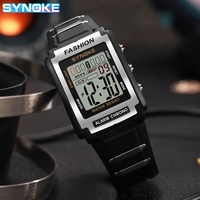 Montre numérique électronique de sport rectangulaire SYNOKE Hangzhou, étanche, lumineuse, 5 BAR, bracelet en cuir PU, grand écran, alarme