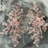 Stock de patchs appliques en dentelle de fleurs 3d roses poussiéreuses pour robe