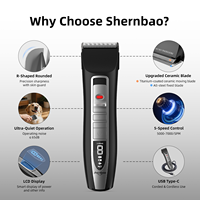 Tondeuse professionnelle sans fil rechargeable Shernbao 7000 tr/min à 5 vitesses, refroidissement par air, écran LCD, faible bruit, vitesse constante, pour toilettage des chiens et des chats