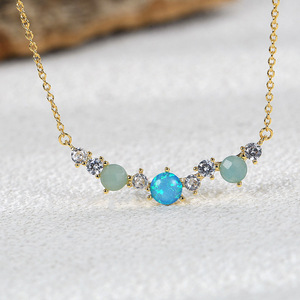 New Arrival! Elegant Bohemian Style Unisex 18K Gold Plated Brass <b>Necklace</b> <b>Opal</b> Bar 20inches Fashionable Link Chain Claw - Product Image 1