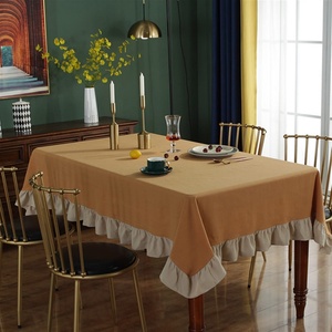 White Stone Washed Flounce Customizable Size Linen <b>Tablecloth</b> for Hotel Embroidered Edge Linen Table Cloth Wholesale - Product Image 1