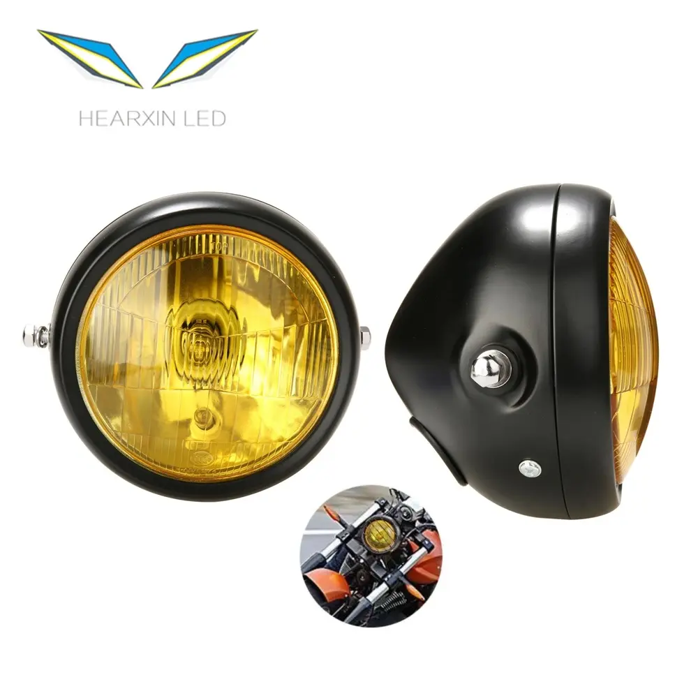 6.5 Inch 35W Yellow LED Headlights Classic Round Motorcycle Headlight DRL Headlamp For Choppers Bobber Cafe Racer