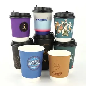 Sıcak içecekler için küçük toplu özelleştirme kahve kağıt bardaklar tek kullanımlık kağıt bardaklar kapaklı kupa çift duvar kağıdı kağıt bardaklar