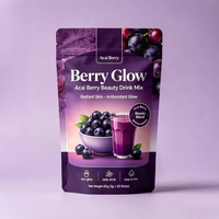 Poudre de mélange de boisson beauté végétalienne de qualité alimentaire à base de baies d'açaï, riche en antioxydants, pour un éclat baies, compléments alimentaires, boissons quotidiennes, OEM ODM