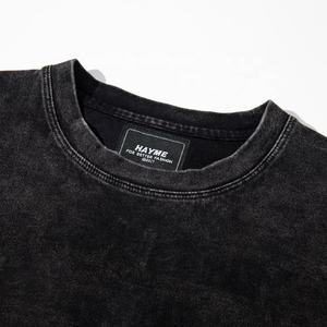 Streetwear Camisetas lavadas Impresión personalizada Camiseta de peso pesado 300 Gsm Camisetas negras de gran tamaño - Product Image 4