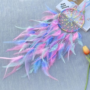 Penjualan laris dekorasi dinding penangkap Mimpi kerajinan logam Modern manik-manik warna-warni hadiah lonceng angin bulu untuk anak perempuan - Product Image 4