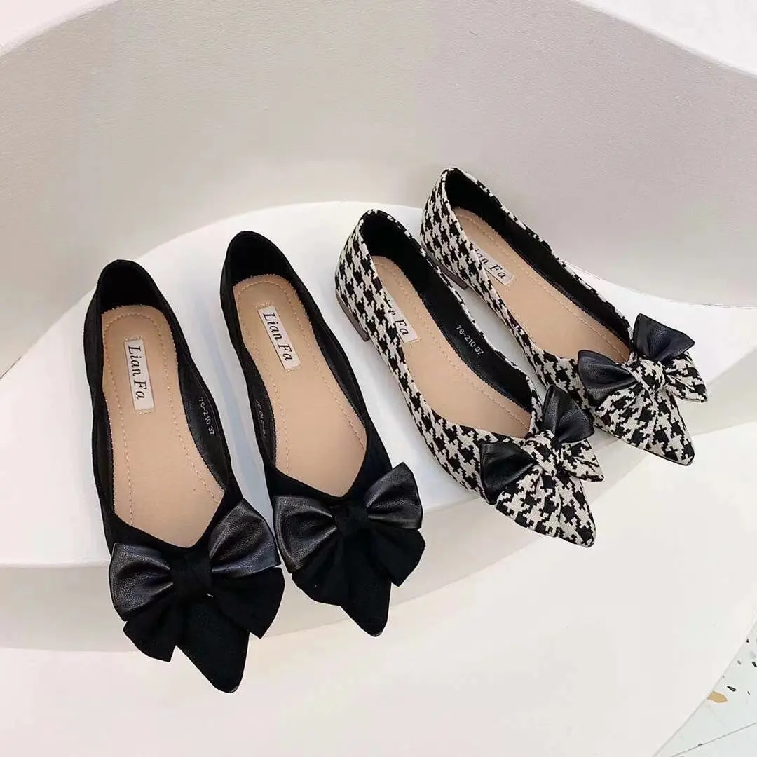2022 Bow Flat Shoes Women Pointed Toe Flats Slip On Ladies Loafers Shallow Women Flats