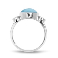 Blauer Larimar Schmuck Rhodium-Plattierter 925 Sterling Silber Ring mit Rundem Blauem Larimar Edelstein