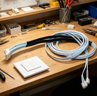 Kabel Harness Pita Datar Putih & Biru 24AWG 4P Buatan Pabrik Khusus dengan Konektor XH2.54 untuk Pengkabelan Kontrol Internal Peralatan Rumah Tangga