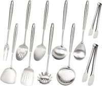 Ensemble d'ustensiles de cuisine en acier inoxydable 11 pièces, best-seller, comprenant une fourchette à viande, des pinces, une spatule, une louche à soupe