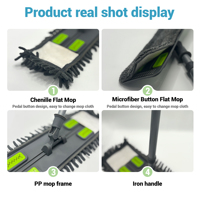 Serpillère plate extensible en gros avec tampon en chenille lavable et remplaçable pour le nettoyage des sols domestiques, hôteliers et commerciaux