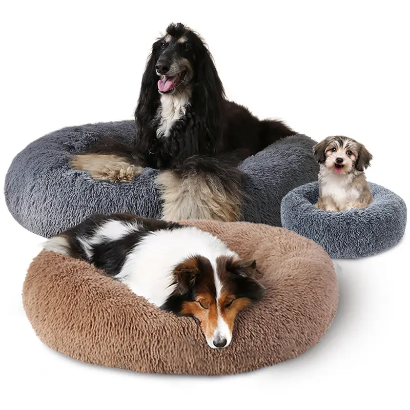 Manufacture Wholesale Amazon 2022 Hot Sale Outdoor Calming Removable Washable Fluffy Round Donut Dog Bed