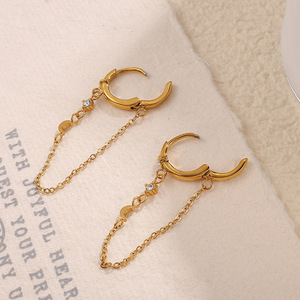 Pendientes colgantes chapados en oro con forma de luna, colgante de cadena de circón, diseño geométrico irregular para mujer, joyería de moda EH971 - Product Image 3