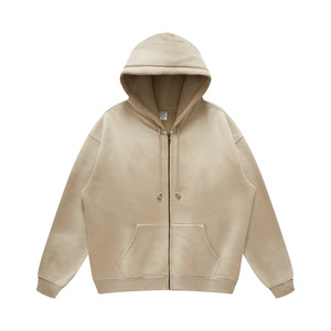 H5538 Streetwear Style Wholesale Custom Heavyweight Solid Color Vintage Acid Washed Zip up Hoodies Oversized Hoodies - Product Image 2