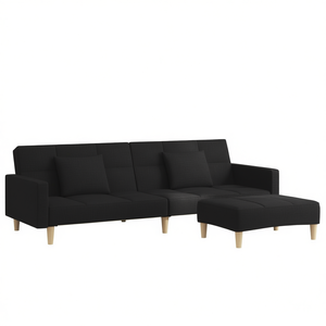 <b>Black</b> Polyester Fabric <b>Sofa</b> <b>Bed</b> With Wooden Frame And Foam Filling L Shape Convertible Living Room Furniture - Product Image 1