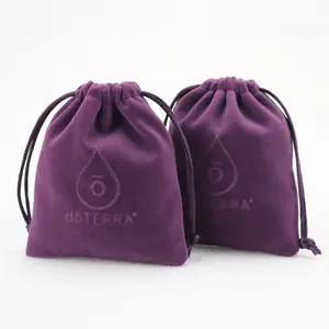 Wholesale Customized High End Gift Jewelry Pouch Bags Drawstring Velvet Jewelry Bag Purple