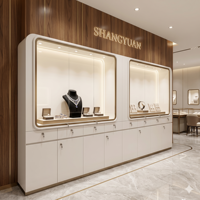 Vitrine à bijoux moderne autoportante murale, présentoirs à bijoux robustes et écologiques avec base de rangement LED, pour le commerce de détail mondial, OEM