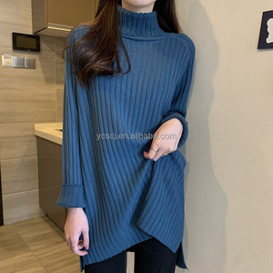 2025 da donna a collo alto comodi e larghi maglioni Pullover di media lunghezza nuovo Design a tubo dritto per l'autunno - Product Image 2