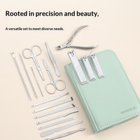 Kit de Manucure de Voyage de Luxe 17-en-1 en Acier Inoxydable, Style Vert Matcha, Trousse de Soin des Ongles de Poche, Coupe-Ongles Épais
